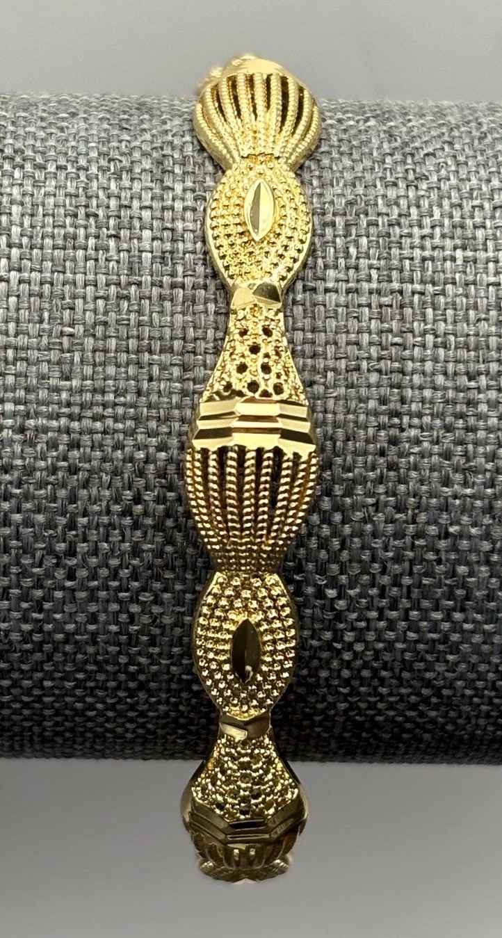Ornate Gold Plated Textured Bangle Bracelet Stackable 7” gallery