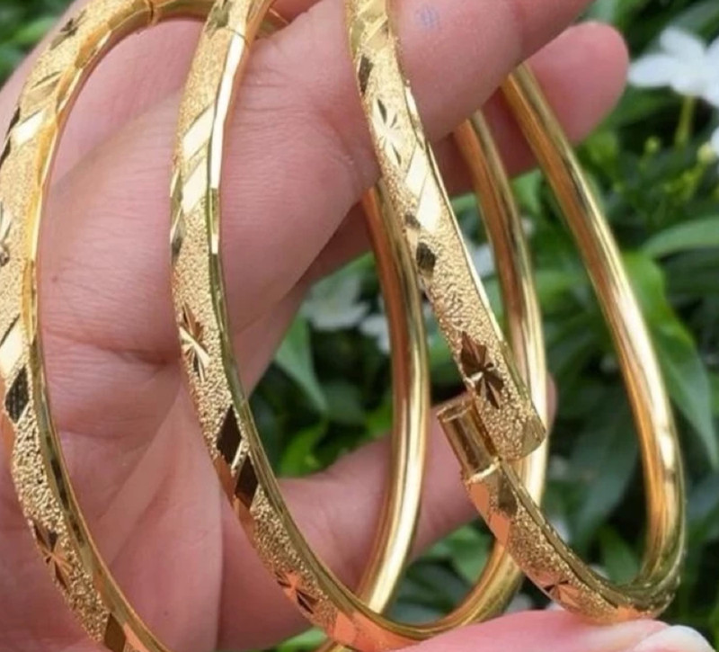 Set 3 Bangle Bracelets 22K 23K 24K Thai Baht Yellow Gold Plated Women Jewelry gallery