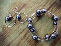 Lovely & Elegant Titanium Blue Glass Beaded Wrap Around Bracelet & Earrings ~Set