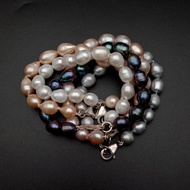 8" 10x12mm White Black Gray Pink Purple CulturedPearl Bracelet silver clasp 925 gallery