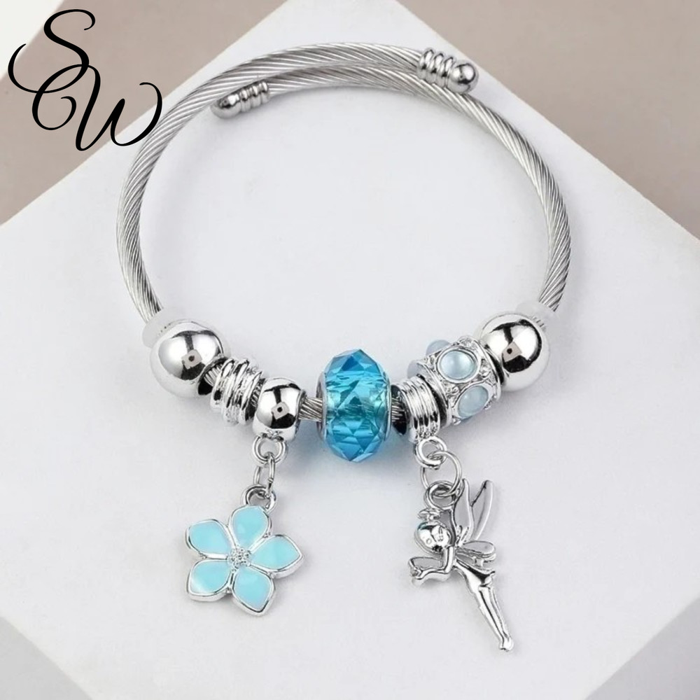 Elegant Charm Bangle Bracelet Stainless Steel Cuff Adjustable Jewelry