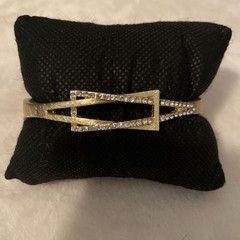 Brushed Gold Tone Open Geometric Buckle Bangle Bracelet Crystal Rhinestone