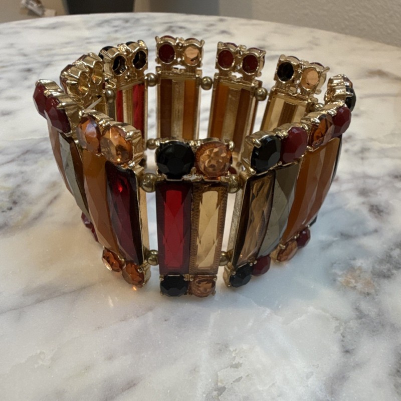 Gold Multicolor Glass Beaded Statement Stretch Bracelet Rectangular Round gallery