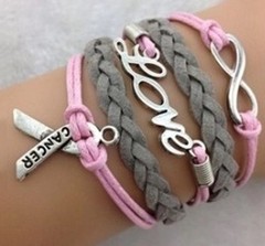 Pink And Grey Braided Multilayer Bracelet Breast Cancer Awareness Infinity