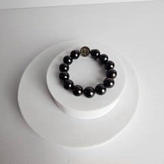 Black Beaded Bracelet with Medallion Accent | Minimalist Stretch 3″ Bracelet