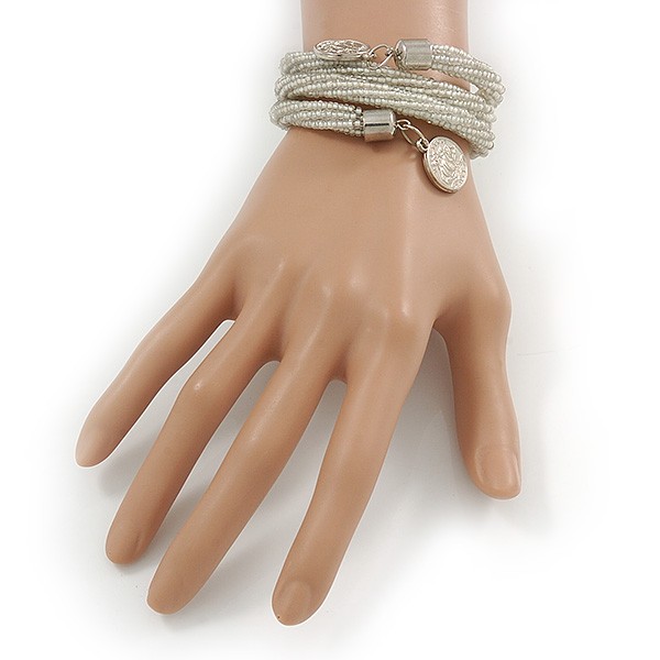 Teen/ Children/ Kids Transparent White Glass Bead Multistrand Bracelet - 15cm L gallery