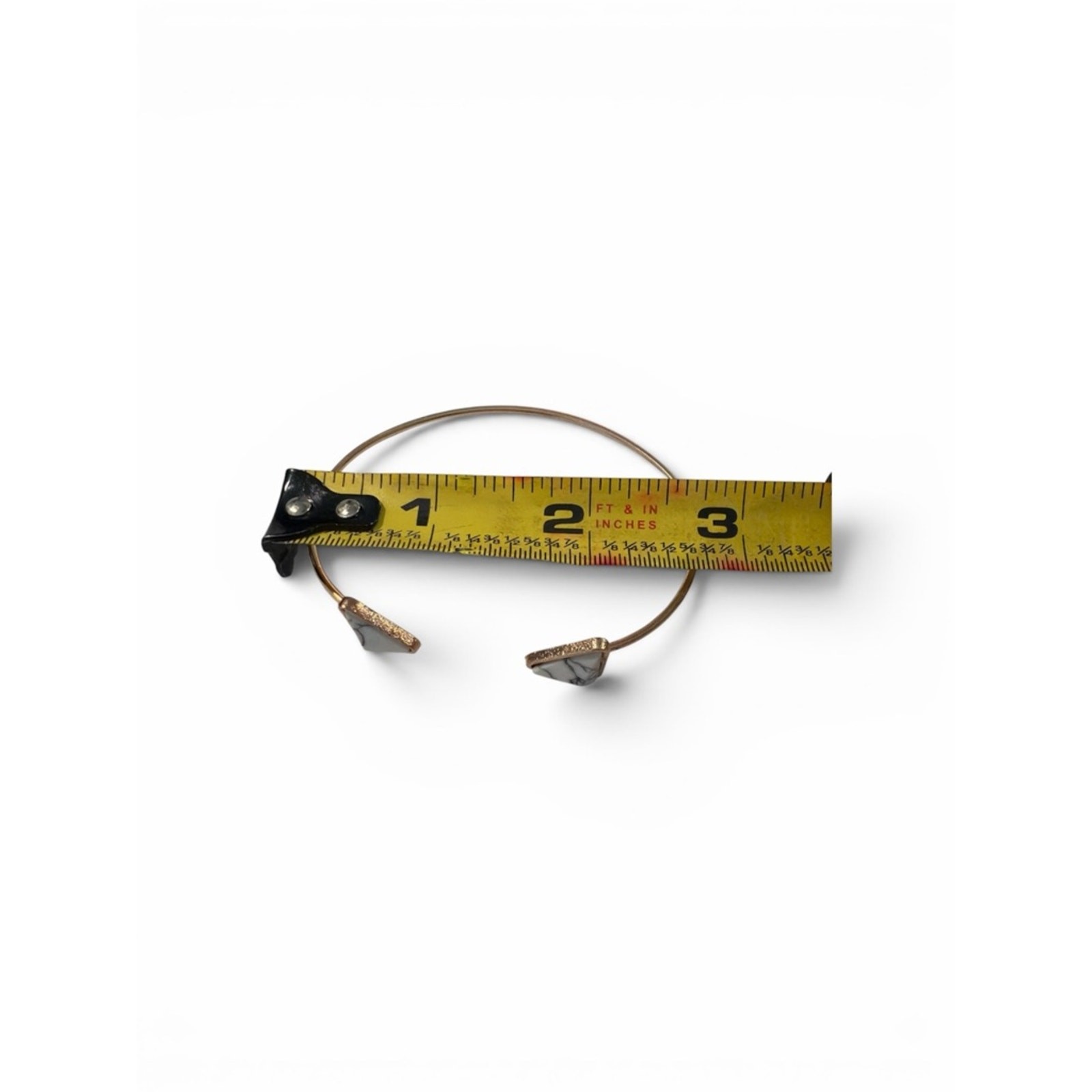 Gold Open Cuff Bracelet with White Marble Triangle Ends gallery