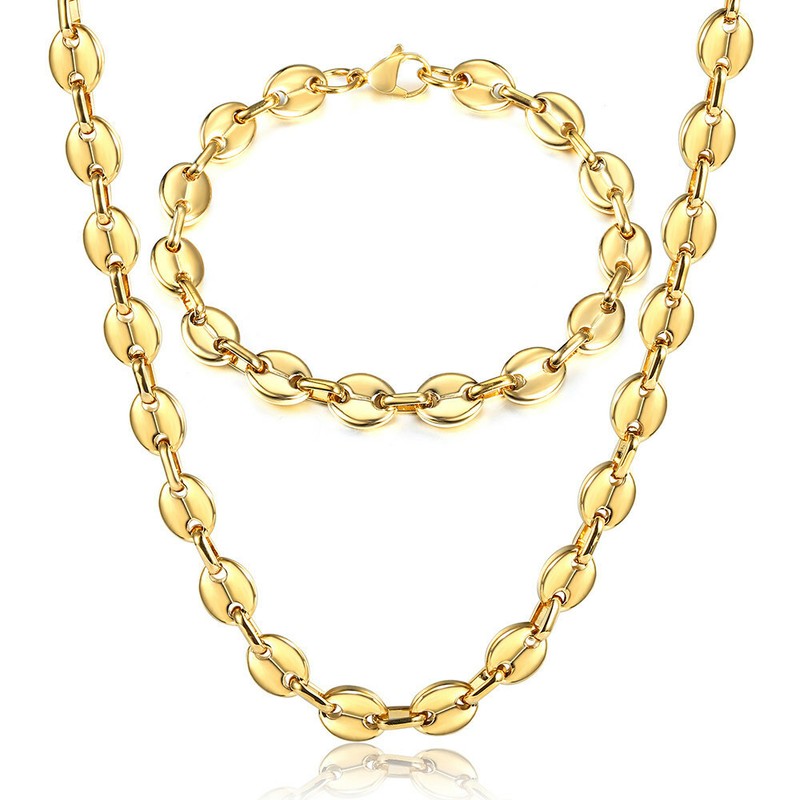 7/9/11mm Gold Plated Stainless Steel Coffee Bean Marina Link Bracelet/Necklace gallery
