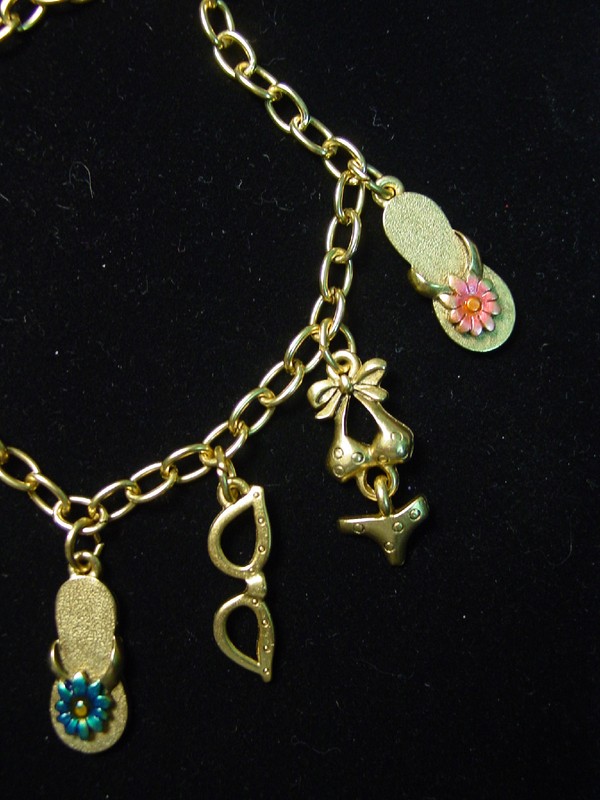 SALE ~ "JJ" Jonette Jewelry Matte Gold Pewter 'BEACH Symbols' 7" Bracelet ~ SALE gallery