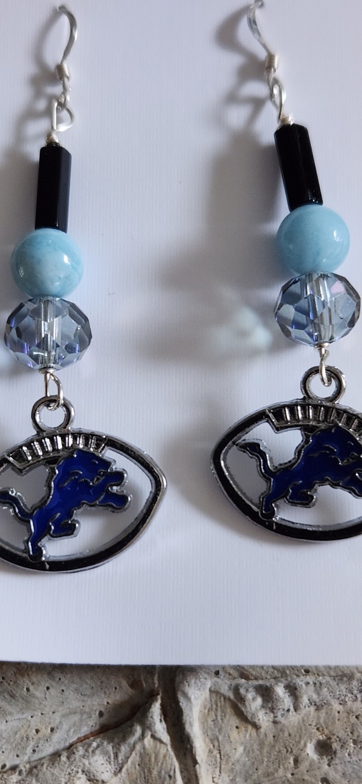 Detroit Lions Charm, Larimar Stone, Crystal & Glass Bracelet and Earring set. gallery