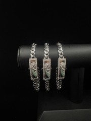 925 Sterling Silver San Judas Esclava St Jude Green CZ Cuban 6.5mm Bracelet 8in