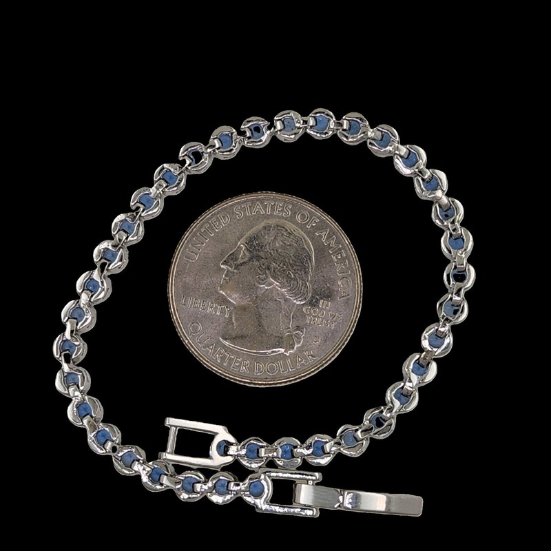 14k White Gold Plated 3.5mm Sapphire Bracelet Secure Clasp 6.5" gallery