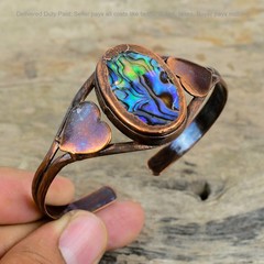 Thanks Giving Day Sale Abalone Shell Stone New Electroformed Heart Bangle Copper
