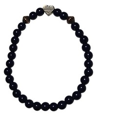 Retro Black Beaded Bracelet Heart Charm Valentines Day Fashion Jewelry Women