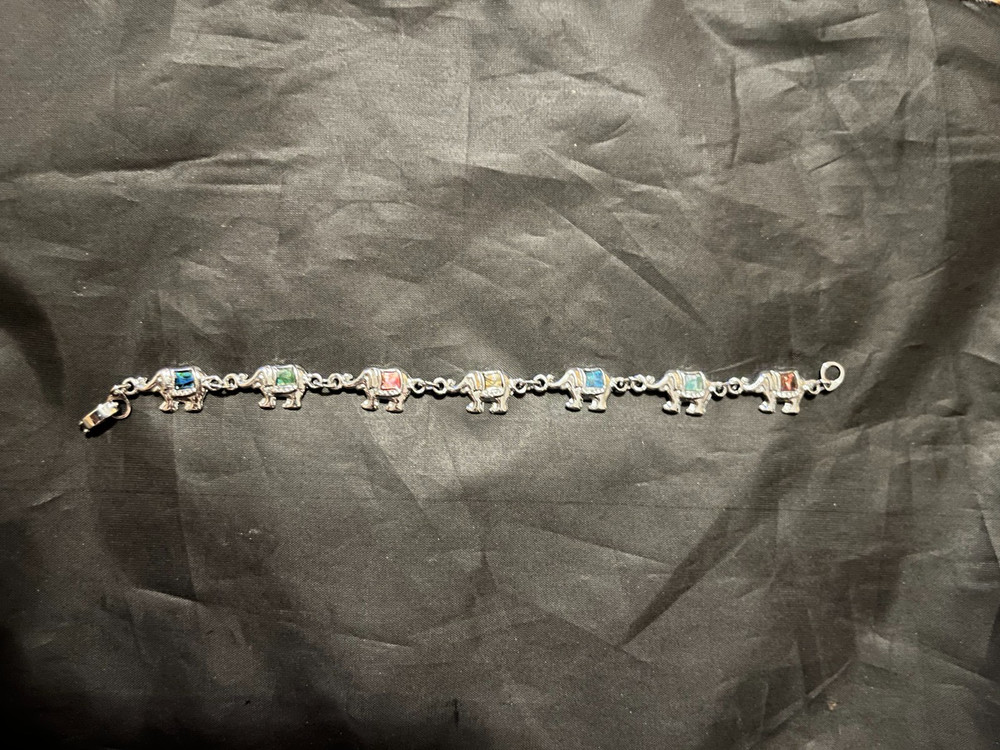 Elephant Bracelet Anklet Colorful Square Stone Fashion Jewelry Silvertone NEW!