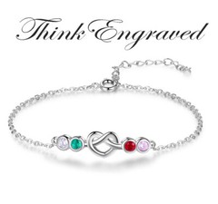 4 Birthstone Silver Heart Knot Mother’s Bracelet – 4 Stone Mom Bracelet