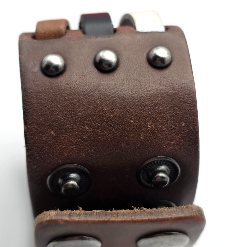 Wide Brown Leather Cuff Bracelet 9 in Multicolor Strap Snap Adjustable 38mm Wide gallery