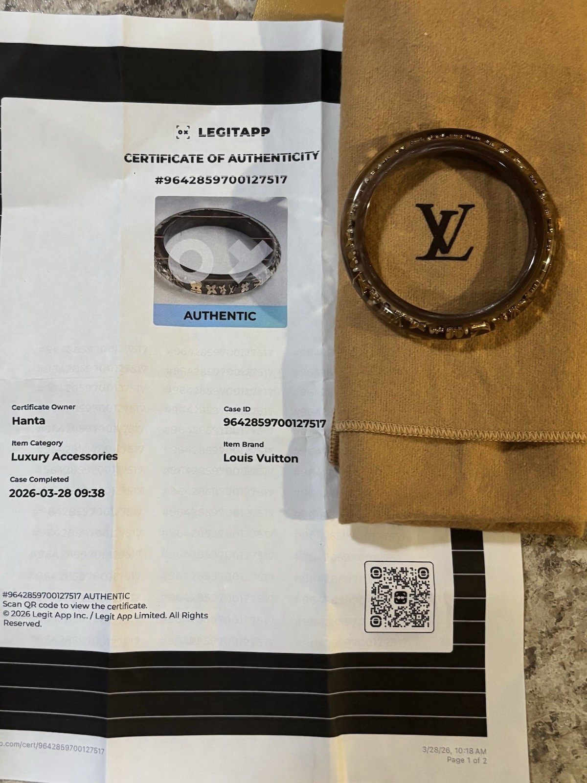 LOUIS VUITTON Bangle Inclusion Brown round Luxury / Monogram Fashion Bra W/ COA gallery