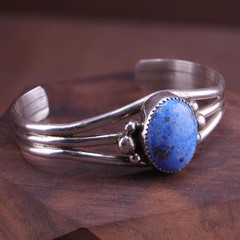Vintage Shirley Henry Navajo Sterling Denim Lapis Spot Shank Cuff Bracelet