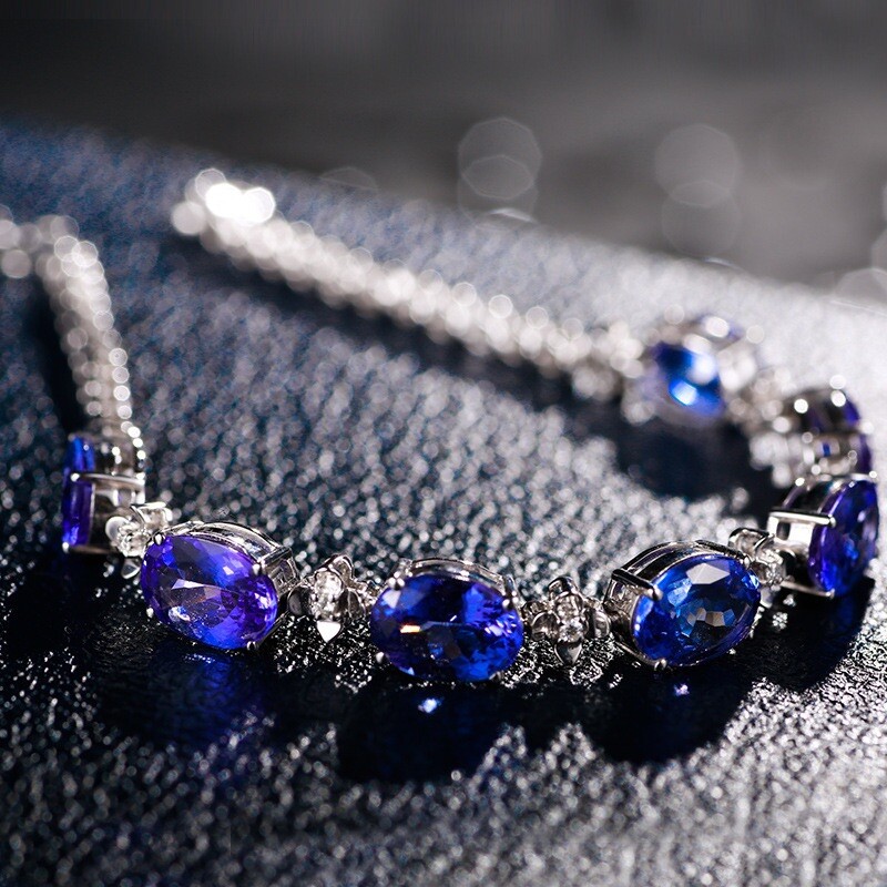 18K White Gold Plated Adjustable Blue Crystal Charm Bracelet for Women gallery