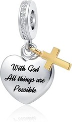 Cross Charm With God All Things Are Possible Bible Religious Dangle Bead