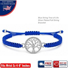 Tree of Life Blue String Bracelet Silver Plated Charm Adjustable Men Women Kids