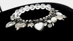 Multi-Strand Elastic Charm Bracelet Burnished Silvertone & Faux Crystal No Brand