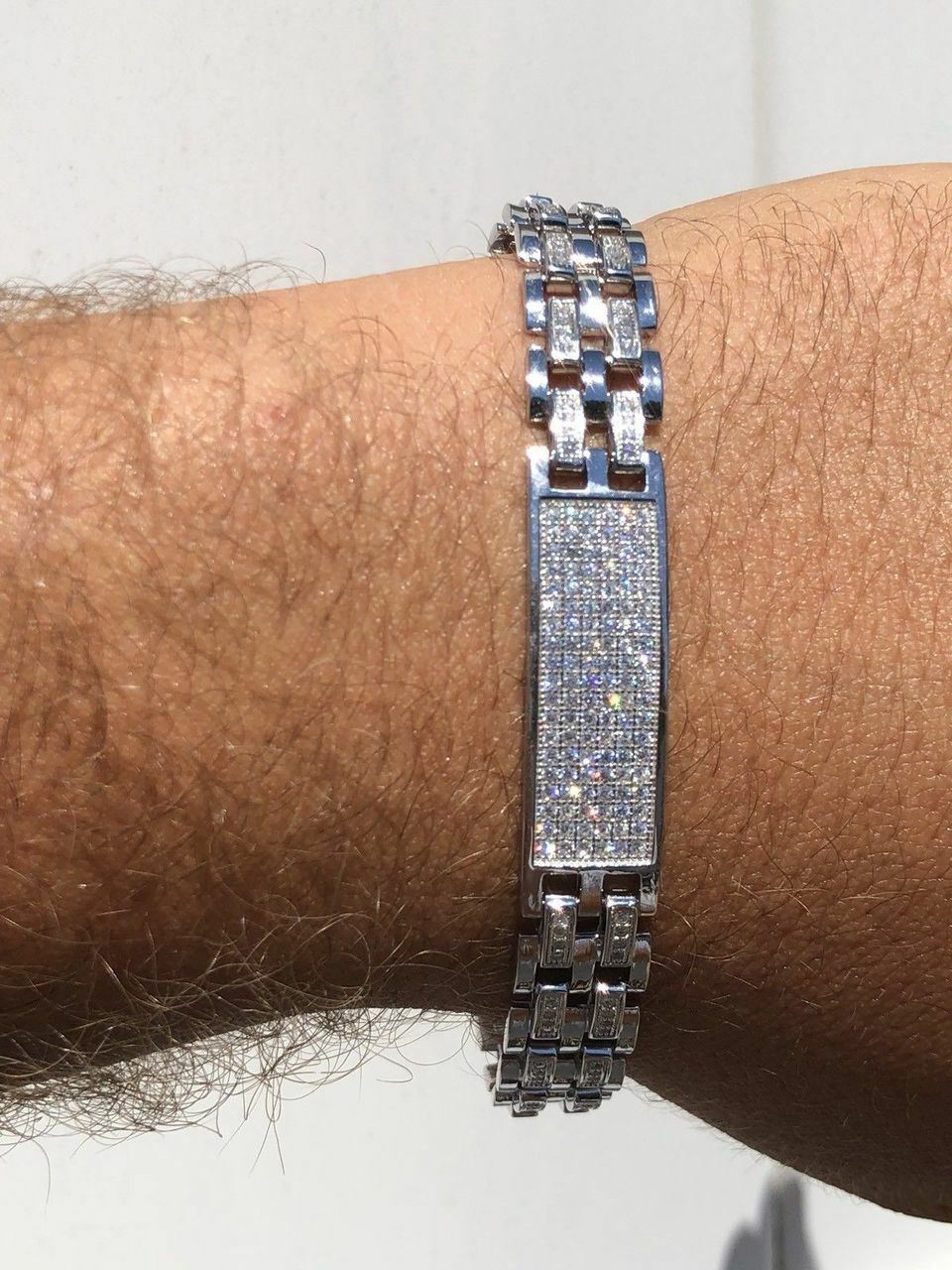 Solid 925 Silver CZ Real Iced Hip Hop Men’s Presidential Bracelet Custom Link gallery