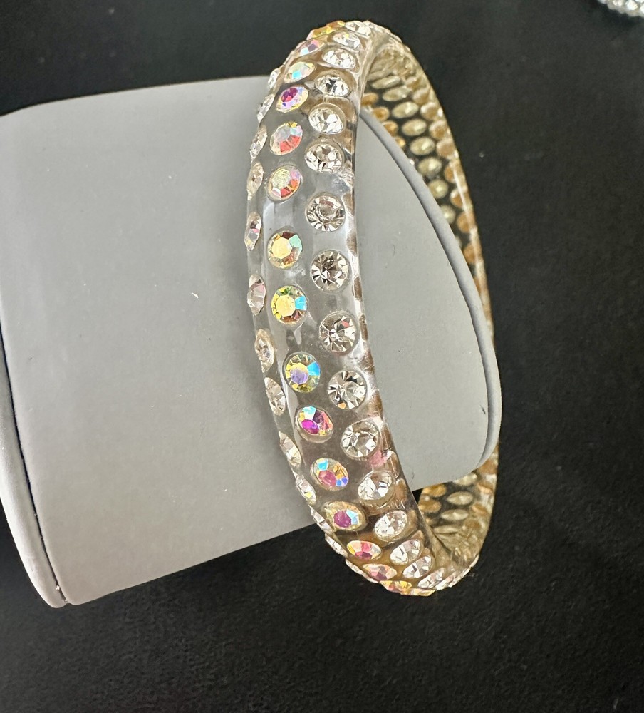 Bracelet/ Bangle Studded /Iridescent Crystals / Transparent /Lightweight