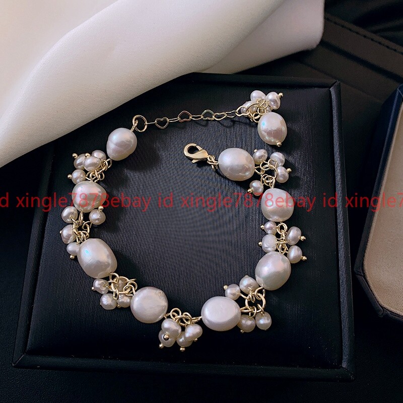 Genuine Natural 11-12mm White Freshwater Baroque Pearl Beads Bracelet 6-9'' gallery
