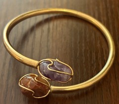 Cuff Bangle Bracelet Gold filled bypass caged Stones 7.25”