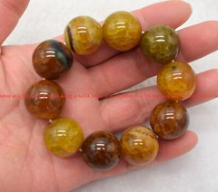 Huge 20mm Yellow Yellow Dragon Veins Agate Round Gemstone Stretch Bracelet 7.5″