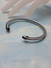 Blue Sapphire Stone Silver Gold Finish Designer Inspired Open Cuff Bracelet