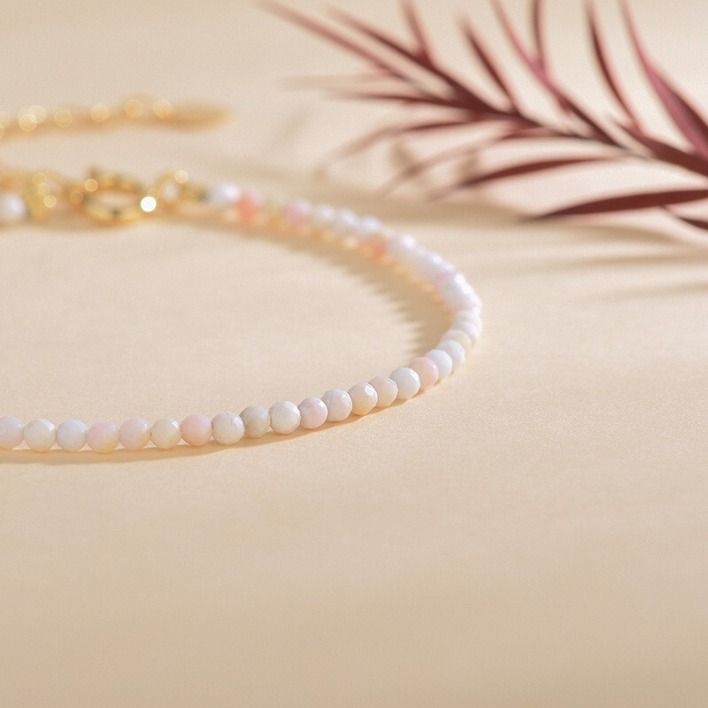 Pink Queen Conch Shell Crystal Gemstone Dainty Bracelet Minimalist 3mm Beads gallery