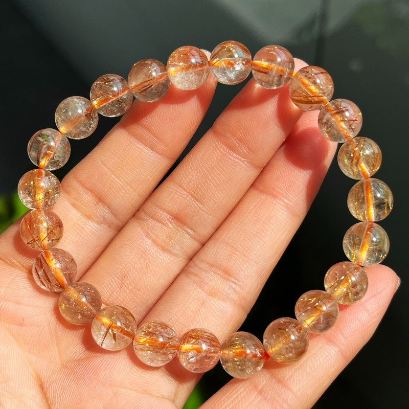 8.5mm Natural Copper hair Rutilated Quartz Crystal Beads Bracelet 2954 gallery