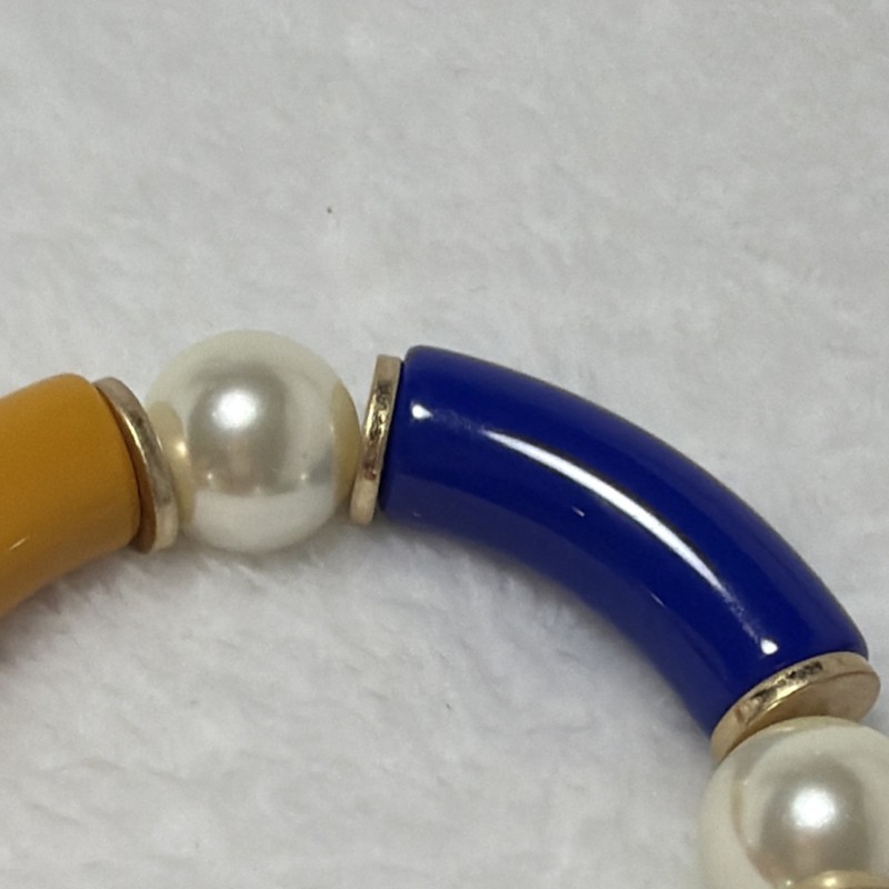 CANVAS Multicolor Beaded Stretch Bracelets w/ Faux Pearl Beads Set of 2 7in gallery