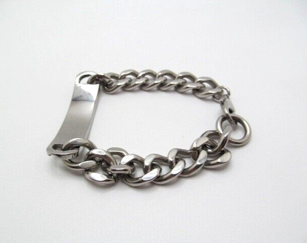 Vintage Thick Curb Link 11.5mm Curved Blank Bar Chain Bracelet 8.25 Inch gallery