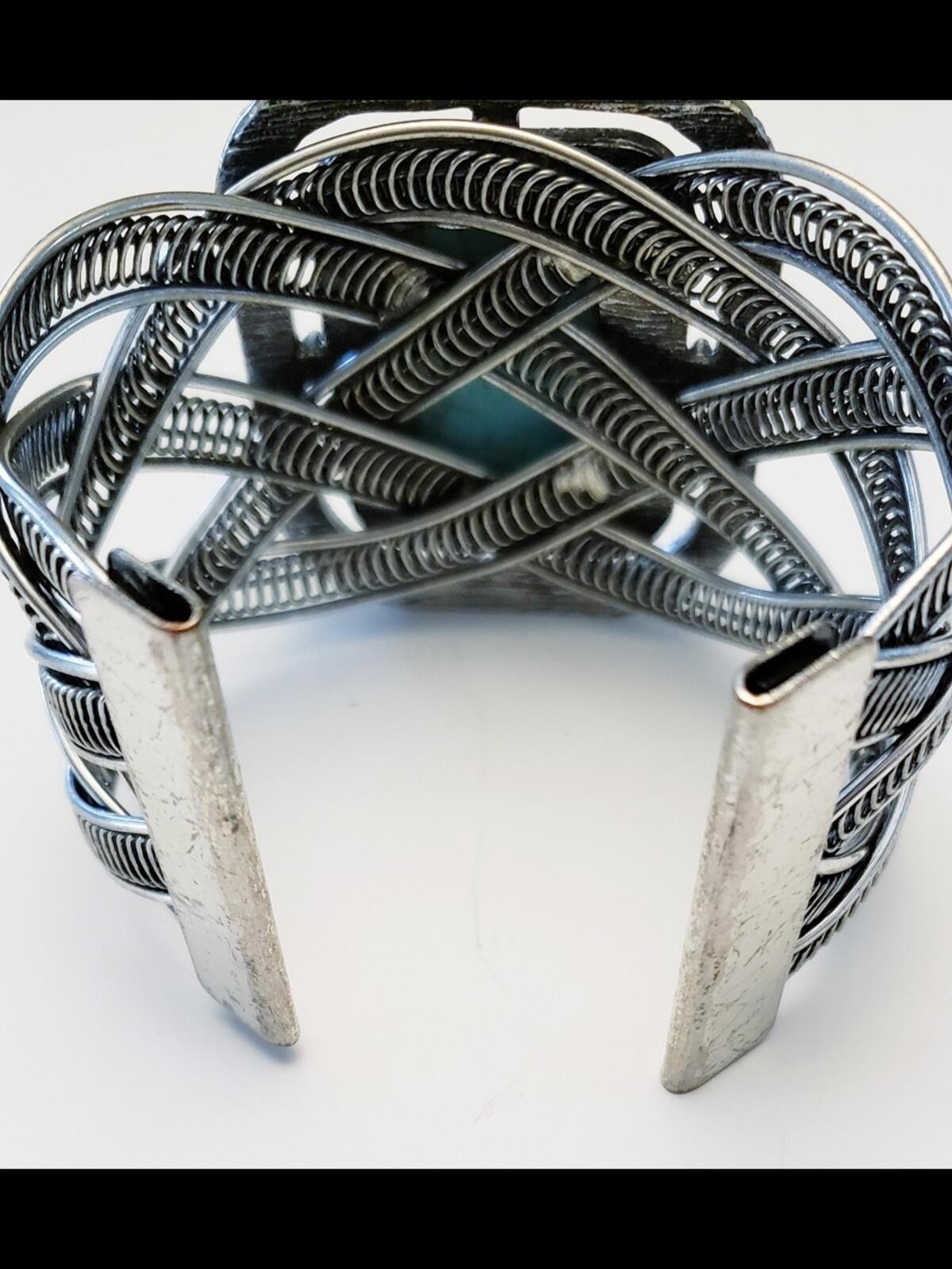 Turquoise Stone Silver-Tone Statement Fashion braided cuff gallery