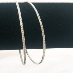 Two Bangle Textured Bracelet 2 3/4″ wide Silver tone