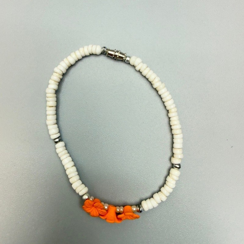 Puka Shell Orange Flower Plastic Bead Bracelet 8.5" Hawaii Crafting Harvest READ gallery
