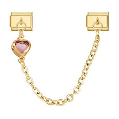 9mm Italian Charm Bracelet Accent Chain – Purple Crystal Heart, Gold