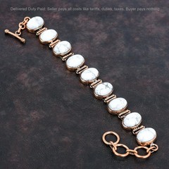 Oval Howlite Stone Copper Artisan Birthday Bezel Daughter Boho Bracelet Jewelry