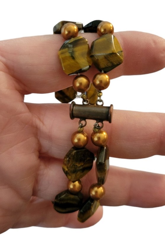 Set Of 3 Bracelets Tiger Eye Pearl And Acrylic Beads gallery
