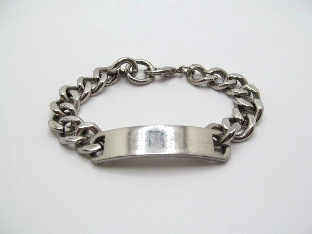 Vintage Thick Curb Link 11.5mm Curved Blank Bar Chain Bracelet 8.25 Inch