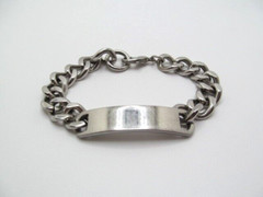 Vintage Thick Curb Link 11.5mm Curved Blank Bar Chain Bracelet 8.25 Inch