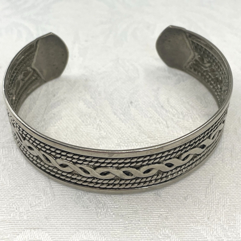 Braided Woven Silver-Tone Cuff Bangle Bracelet Modernism Contemporary gallery