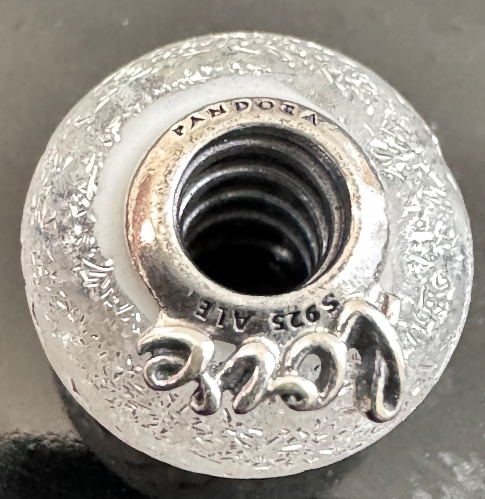 (ONE) New 100% Auth PANDORA Glittery White Murano Mom & Love Charm 792655C00 gallery