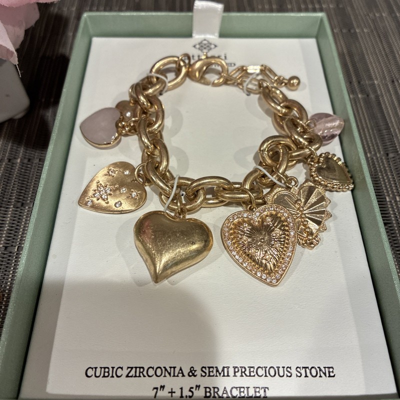 Atterri Gold Hearts Charm Bracelet Cubic Zirconia+Simi Precious New gallery
