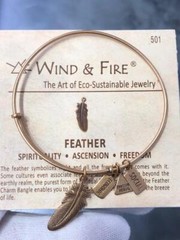Wind and Fire Gold Tone 3D Long Feather Charm Stack Expandable Bangle Bracelet
