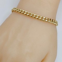 14K Gold Plated 5.5mm Cuban Chain Bracelet. 7.5 in. L Oro Laminado. Unisex